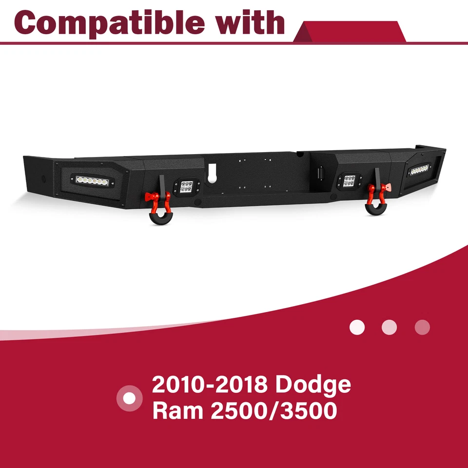 Rear Step Bumper for 2010-2018 Dodge Ram 2500 3500 w/ Sensor Holes D-rings Black Foto 2 de 4