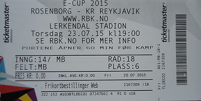 mint TICKET UEFA EL 2015/16 Rosenborg BK - KR Reykjavik