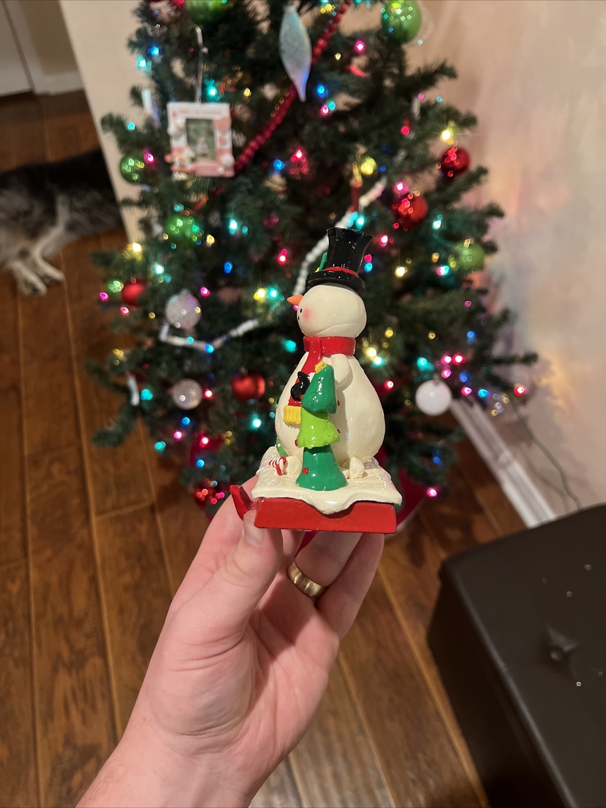 Christmas Snowman Stocking Holder. Clay With Cast iron Base. Set of 4