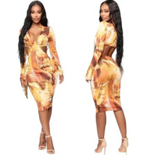Fashion Nova Long Sleeved Fitted BodyCon Midi Dress With Cutouts Size S
