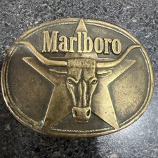 Vintage Marlboro Brass Belt Buckle Longhorn Star 1987 Philip Morris, Inc
