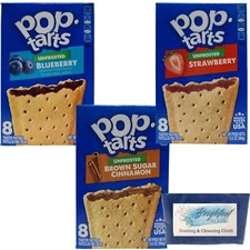 Pop Tarts Unfrosted Blueberry, Brown Sugar Cinnamon and Strawberry 3 Box Set