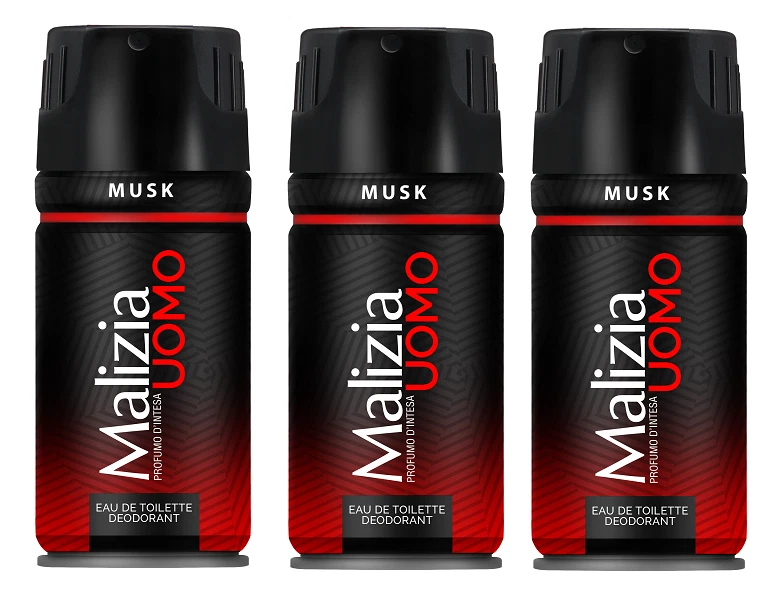 MIRATO Malizia Uomo MUSK moschus Deo 3 x 150ml DEODORANT SPRAY