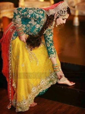yellow and green ghagra choli