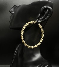 10k SOLID Real Yellow Gold Twisted Hoop Earrings 3mm, 4mm, 5mm Thickness