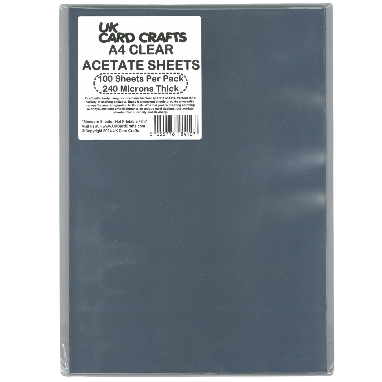 100 A4 Clear Acetate Sheets 240 Micron Transparent Plastic Film, Crafts, Office