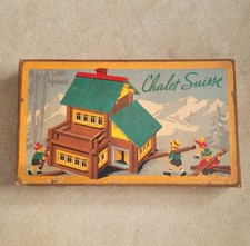 Ancien Coffret Chalet Suisse Jeu de Construction en Bois Années 60 Vintage