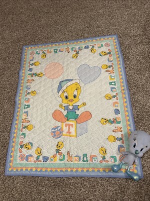 Tweety Bird Baby Blanket Quilted - Vintage Blue Tweety Bird Stuffy