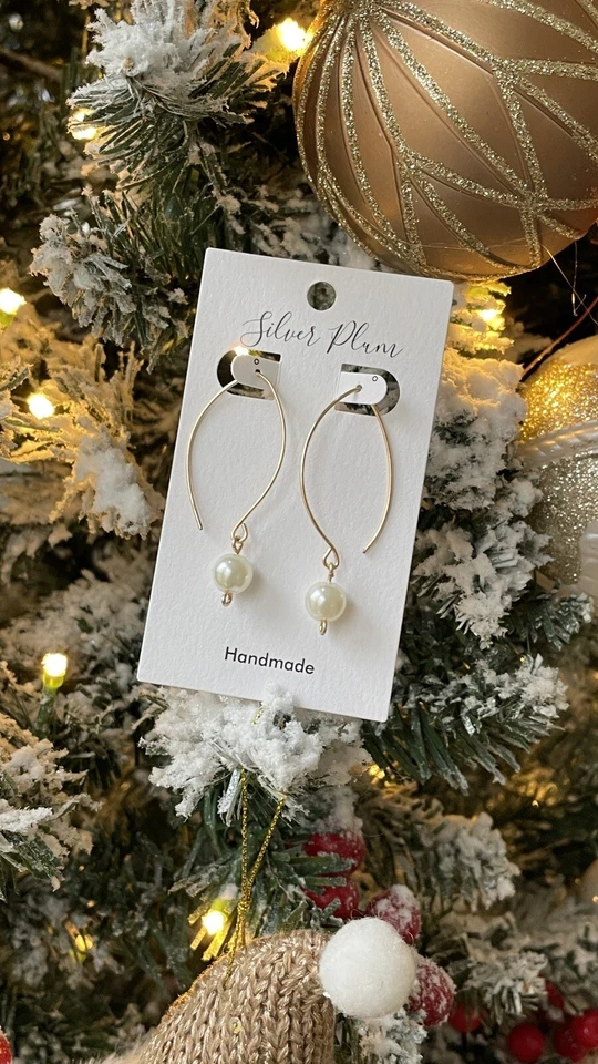 Beaded Austrian Glass Pearl  Modernist Drops Earrings Threader Hooks - Image 4 of 4