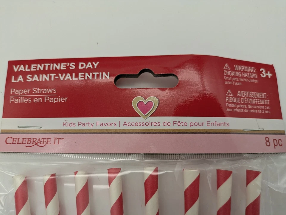 Pajitas de Papel Rayas Rojas y Blancas con Corazón - 8 piezas - Boda San Valentín Foto 3 de 4