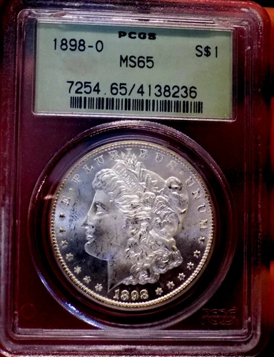 MORGAN SILVER DOLLAR 1898 O PCGS MS 65 OLD GREEN HOLDER BORDERLINE PL