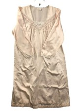 Barbizon Nightgown Med Satin Pink Lace Ribbon Rose Long Sleeve Cottagecore Vtg