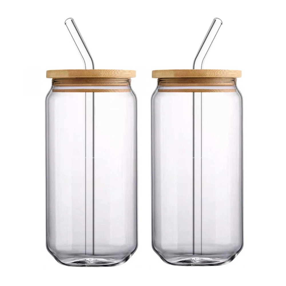 400ML 560ML Glass Cup With Lid Straw Clear Beer Can Shaped Mug Ice