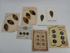 Vintage Buttons On Cards Assorted Sizes And Materials LOT of 7 Cards ~ Brown