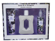 GOD IS A WOMAN BY ARIANA GRANDE SET 3.4oz EDP SPRAY 4oz B/ MIST 3.4 oz B/SOUFFLE