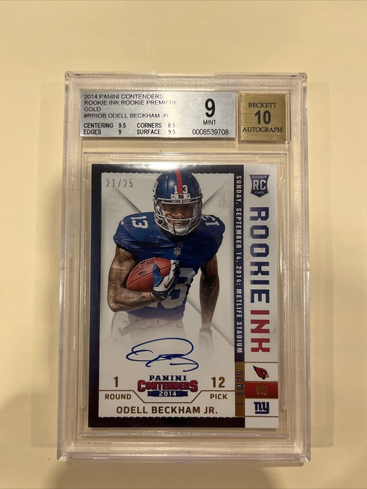 Odell Beckham Jr. Panini Contenders Rookie Ink Rookie Premiere #RRIOB Gold