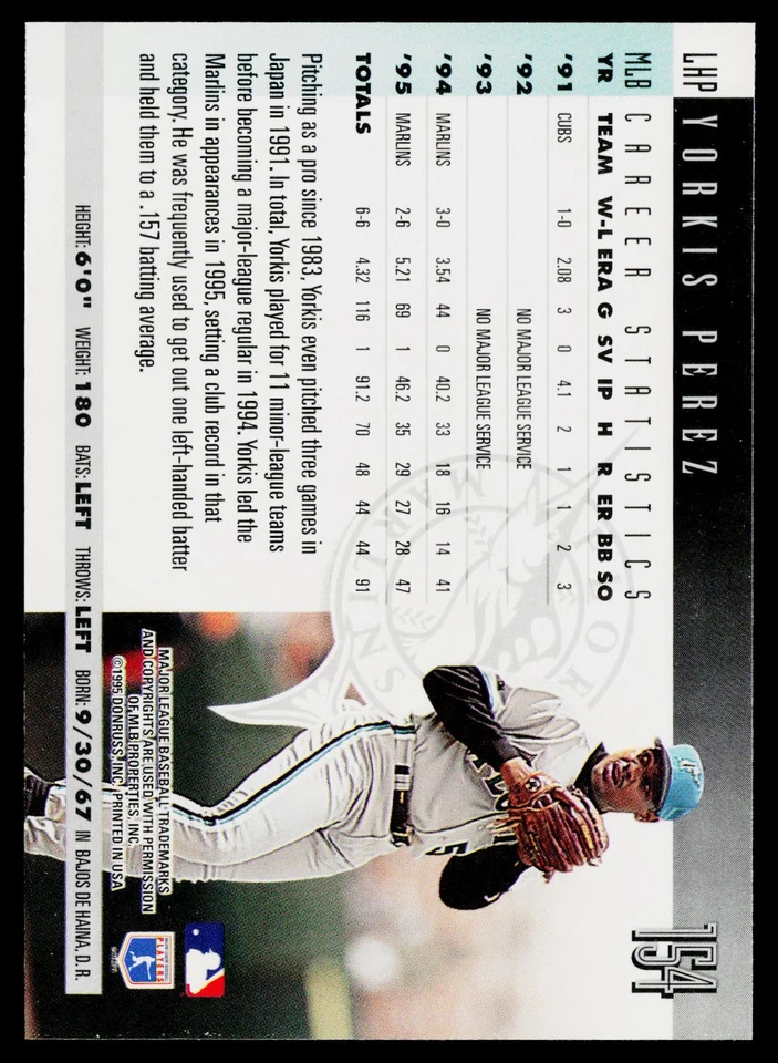 1996 Donruss #154 Yorkis Perez - Image 2 of 2