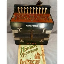 Vtg M Hohner Button Accordion Made in Germany w/ Original Instruction Book Rare