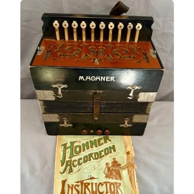Vtg M Hohner Button Accordion Made in Germany w/ Original Instruction Book Rare
