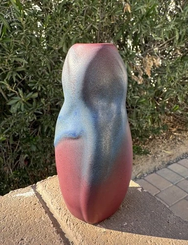 Van Briggle Art Pottery Vase 6” Matte Blue & Burgundy Signed Colorado Springs