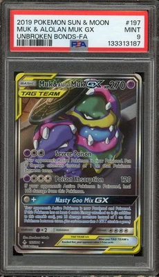 2019 Pokemon Sun & Moon Unbroken Bonds #197 Muk & Alolan Muk GX PSA 9 Mint - Image 1 of 2