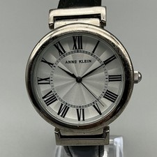 Anne Klein Womens Watch 38mm Silver Dial Black Leather AK/2765 New Battery