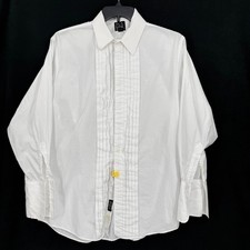 Jos A Bank Mens White Tuxedo Shirt 16.5 33 Pleated Bib French Cuff Broadcloth