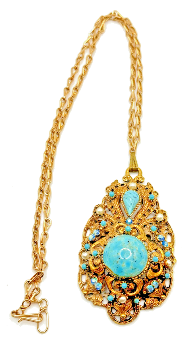 Incredible Vintage Florenza Jewelry Faux Turquoise & Crystal  display picture 1