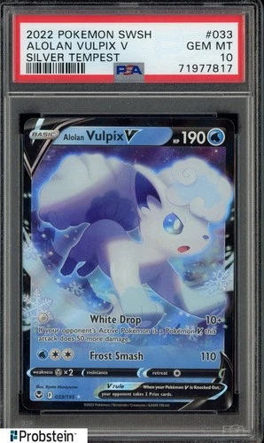 2022 Pokemon SWSH Silver Tempest #033 Alolan Vulpix V PSA 10 GEM MINT