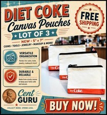 Diet Coke Canvas Pouches Lot Of 3 NEW 5"x7" - Coins, Tools, Jewelry, Makeup