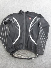 Castelli Cycling Jacket Mens Large Black Striped Full Zip Reflective Windbreaker