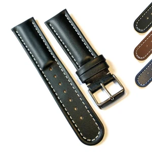 Bracelet de montre en cuir de veau véritable demi rembourré bout rond boucle en acier inoxydable
