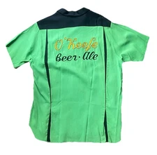 Vtg 50s 60s Chain stitch service Bowling Shirt L/XL loop collar Rockabilly