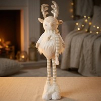 Hirsch Deko Figur 56Cm Groß Stehend Rentier Elch Weihnacht Winter Beige Weiß