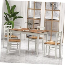  5-Piece Dining Set Rubber Wood, Acacia Wood Veneer, MDF, Plywood Rustic Brown