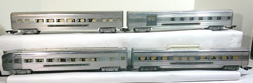 American Flyer #660, 661, 662, 663 Aluminium Illuminated Passenger Car Set
