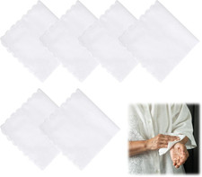 6 Pcs White Cotton Handkerchiefs, 11" White Pocket Square for Men Women with Cre