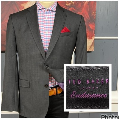 Ted Baker Suit Top Blazer Jacket Mens 44R Modern Fit Wool Charcoal Gray