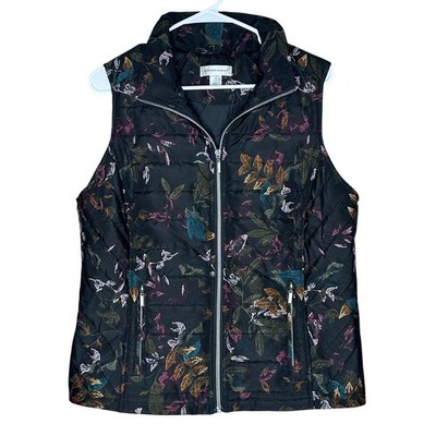 Christopher & Banks Floral Leaf Print Puffer Vest Quilted Sleeveless Jacket