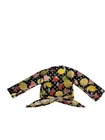 Vintage Barbie Doll Black Cropped Shirt Multicolor Fruit Print Retro Fashion Top