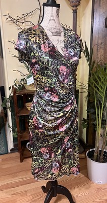Joseph Ribkoff Crossover V Neck Dress JOSEPH RIBKOFF Canada Artsy Faux Wrap  Crossover V Neck Stretchy Midi Dress US 10