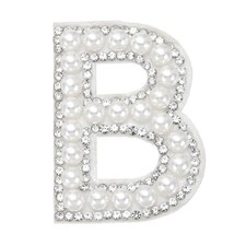 Iron on Letter B Patches Pearl Rhinestone Self Adhesive Patches White