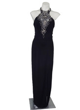 Vintage Zum Zum Black Beaded Halter Maxi Dress 9/10 Formal Prom Evening Gown