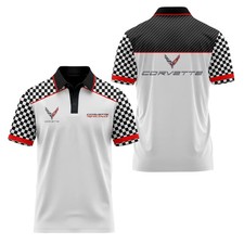 NEW Corvette C8 Logo Racing White Black 3D Men Polo Shirt Size - S-5XL