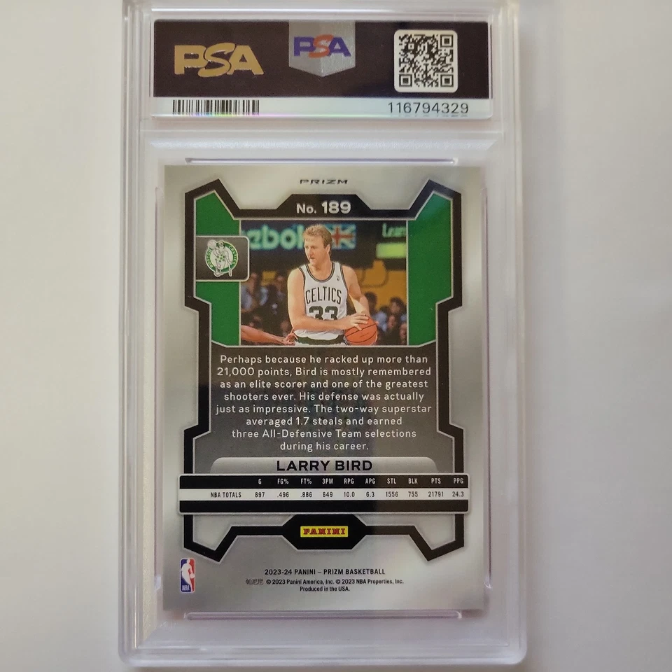 PSA 10 Larry Bird 2023-24 Panini Prizm Pink Cracked Ice Prizm #189 Celtics - Image 2 of 2