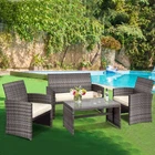 4PCS Patio Outdoor Rattan Furniture Set w/ Cushioned Chair Loveseat Table