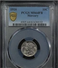 1916 Full Split Bands Mercury Silver Dime 10C PCGS MS 64 FB