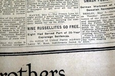 Founder CHARLES TAZE RUSSELL Jehovah's Witnesses Followers PARDON 1920 Newspaper