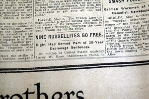 Founder CHARLES TAZE RUSSELL Jehovah's Witnesses Followers PARDON 1920 Newspaper