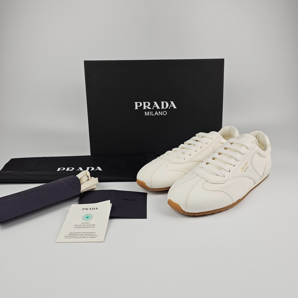 PRADA $1020 White Nappa Leather Sneakers New & Authentic | eBay